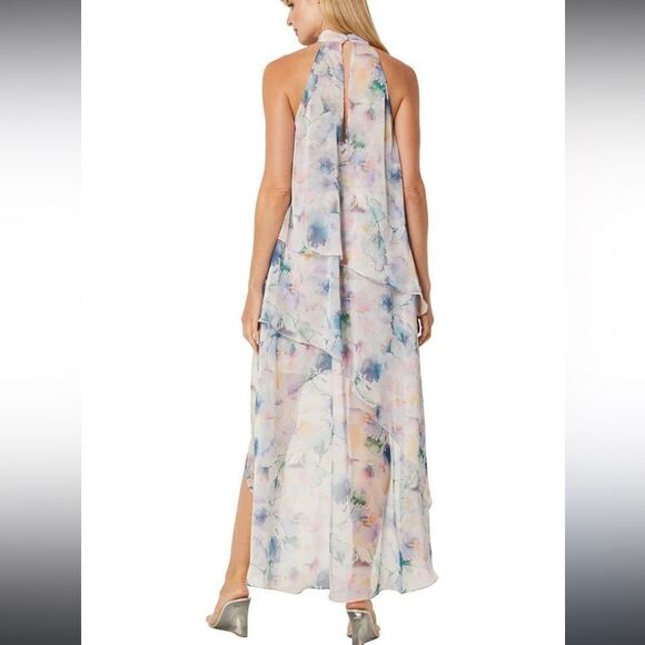 MISA Victorine Floral High-Low Maxi Chiffon Dress in Abstract Watercolor XS NEW - Picture 2 of 11
